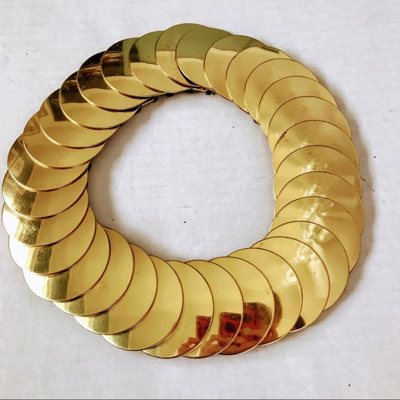 Coin Belt Gold Stretch Vintage Wide Statement Disc - Picture 2 of 10